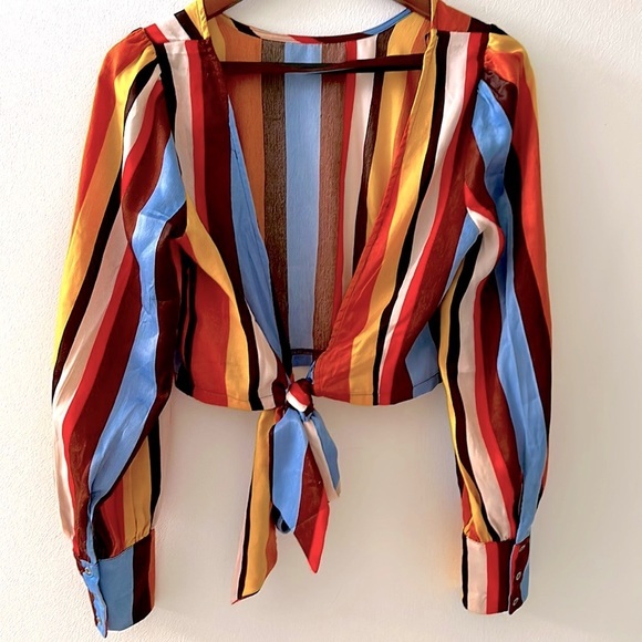 Satin Striped Open-backed Blouse - Picture 1 of 6